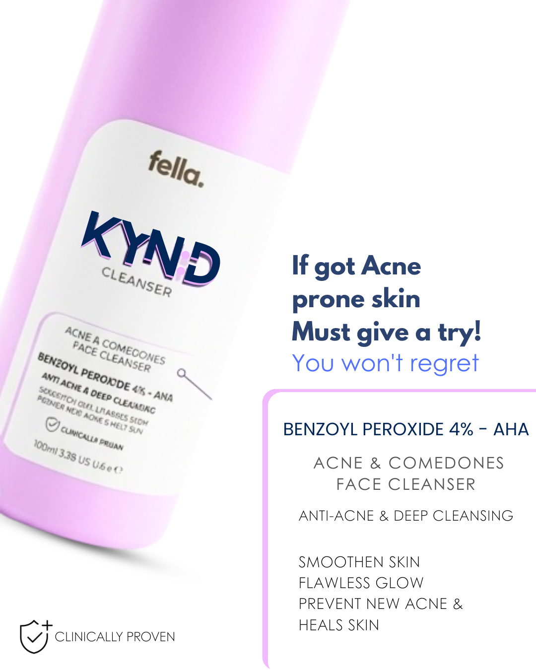 KYND - BENZOYL PEROXIDE 4% - AHA Acne & Comedones Cleanser