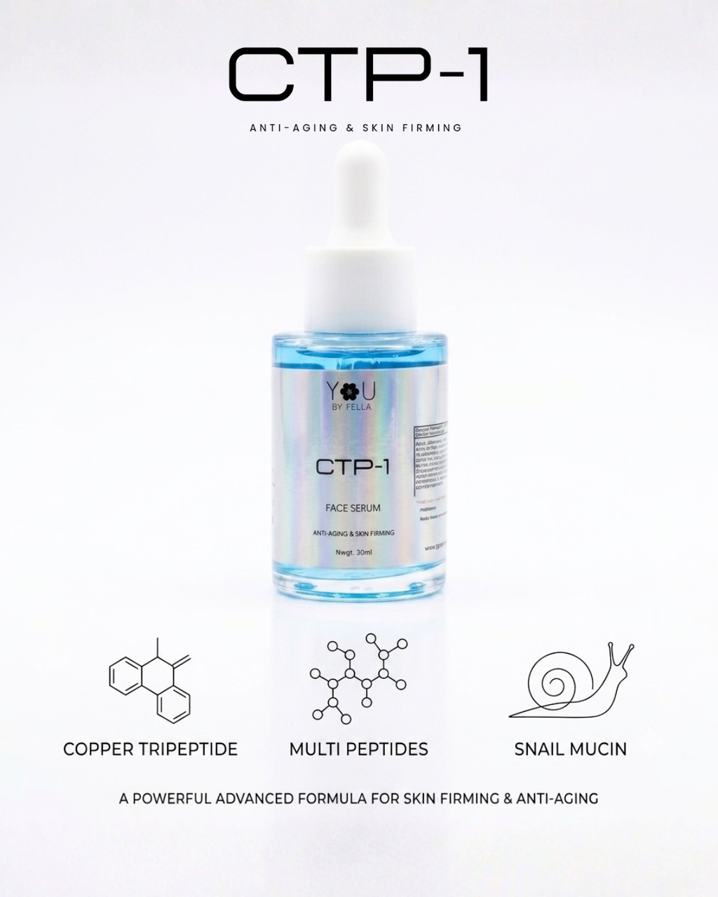 CTP-1 Copper tripeptide, Peptides Complex, Snail Mucin | Anti-Aging, Skin Brightening Face Serum
